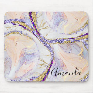 Blå, Lila och Guld Marble Abstrakt Monogram Musmatta
