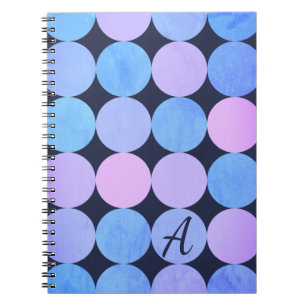 Blå Lila och Rosa Circles Monogram Anteckningsbok Med Spiral