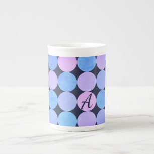 Blå Lila och Rosa Circles Monogram Benporslin Mugg