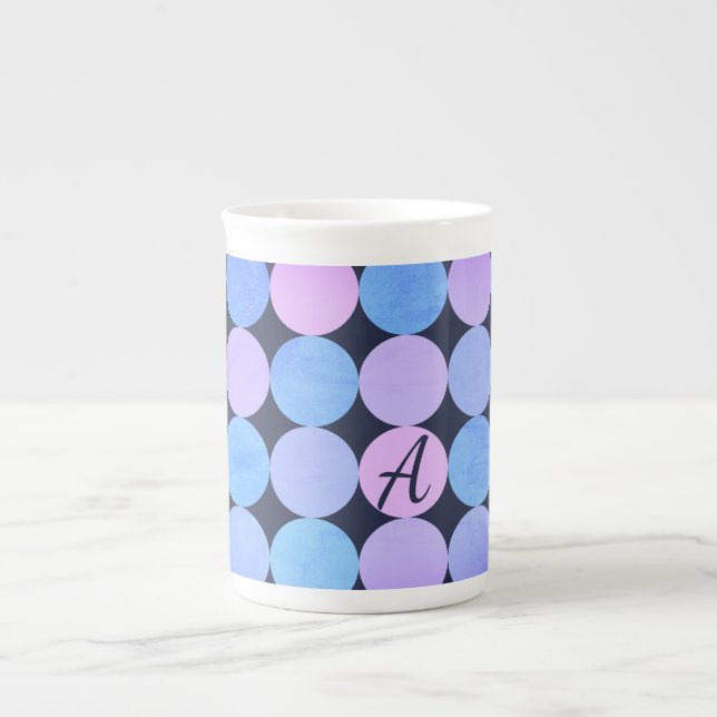 Blå Lila och Rosa Circles Monogram Benporslin Mugg (Framsidan)