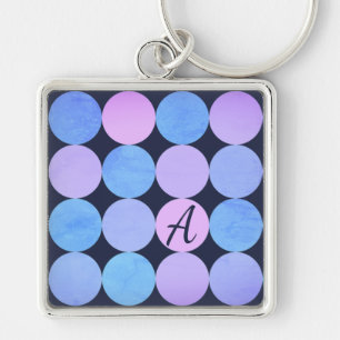 Blå Lila och Rosa Circles Monogram Fyrkantig Silverfärgad Nyckelring