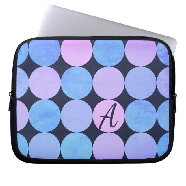 Blå Lila och Rosa Circles Monogram Laptop Sleeve (Framsidan)