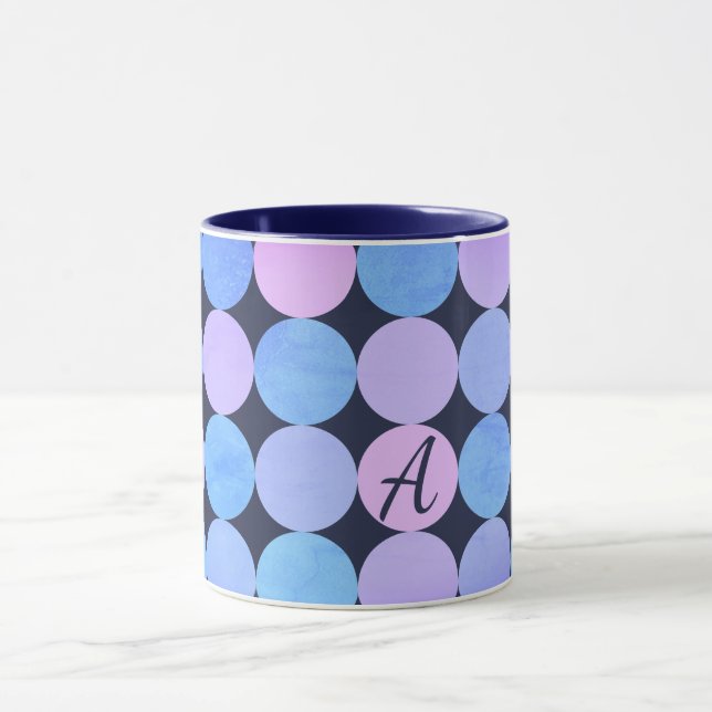 Blå Lila och Rosa Circles Monogram Mugg (Center)