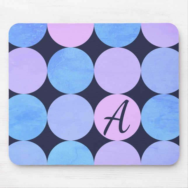Blå Lila och Rosa Circles Monogram Musmatta (Framsidan)