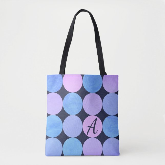 Blå Lila och Rosa Circles Monogram Tygkasse (Framsida)