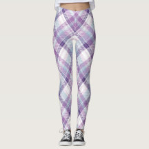 Blå, lila och vit rutig mönsterleggings