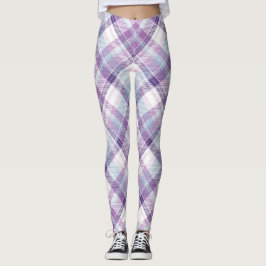 Blå, lila och vit rutig mönsterleggings leggings