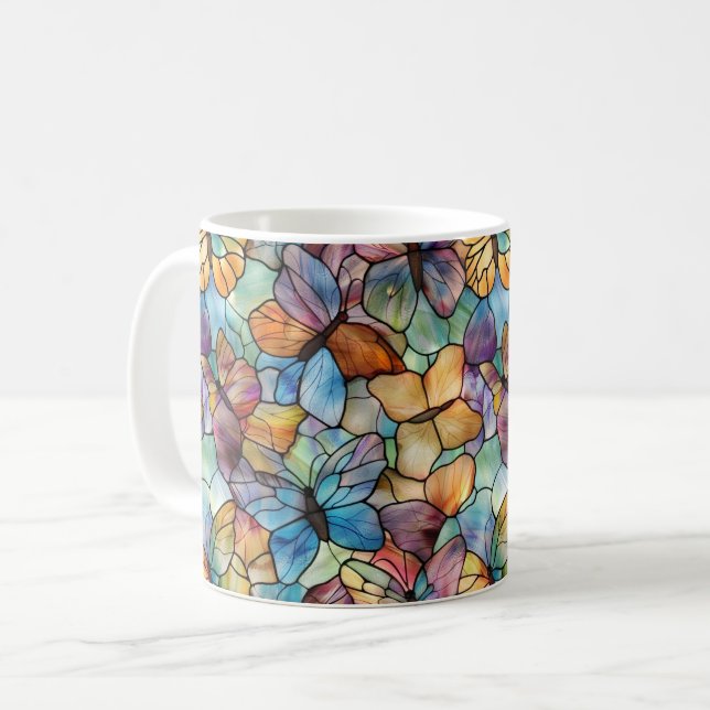 Blå Lila Orange Butterflies Kaffemugg (Framsida vänster)