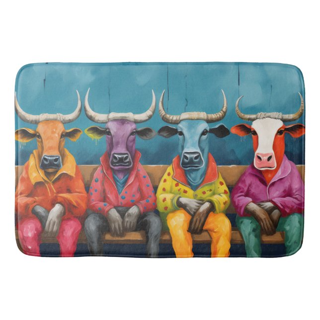 Blå Lila Ox Cow-grupp nedtonad Badrumsmatta (Framsidan)