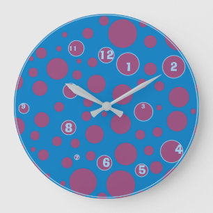 Blå Lila Polka dots Funky Boll Nummer Quirky Quir Stor Klocka