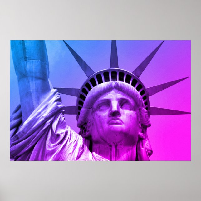 Blå Lila Pop Art Staty över Frihet New York Poster (Framsidan)
