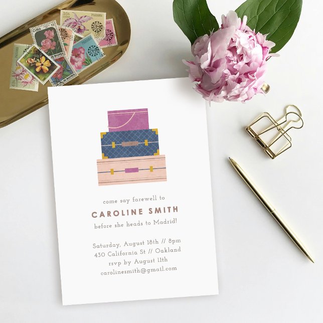 Blå Lila Resväskor Avskedsfest Inbjudan (Skapare uppladdad)