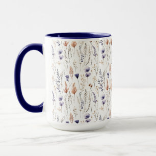 Blå Lila Ros Beige Vildblommor Botanisk Boho Mugg