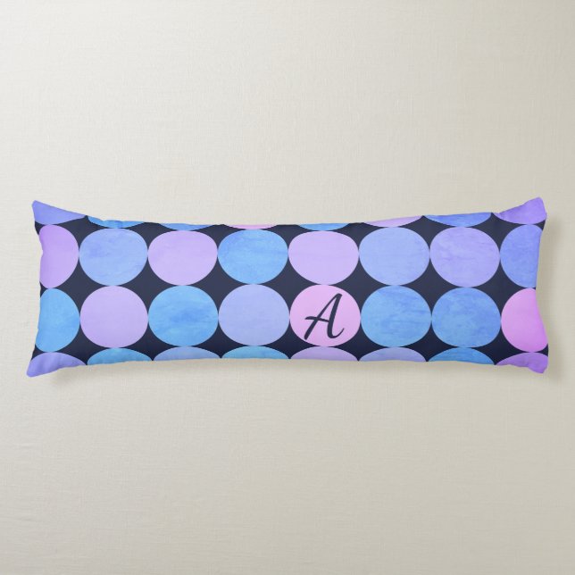 Blå Lila & Rosa Cirklar Monogram Kroppskudde (Framsidan)