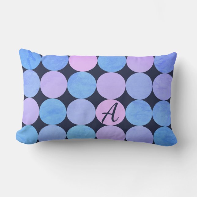 Blå Lila & Rosa Cirklar Monogram Lumbarkudde (Framsida)