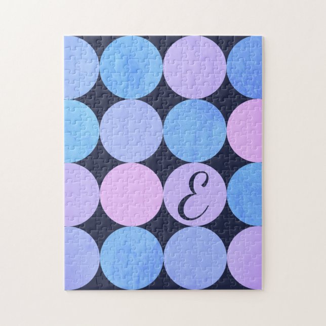 Blå Lila & Rosa Cirklar Monogram Pussel (Vertikal)