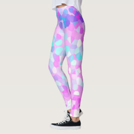 Blå lila Rosa Grönt Pastel Mosaic Abstrakt Leggings