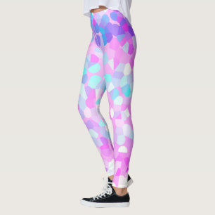 Blå lila Rosa Grönt Pastel Mosaic Abstrakt Leggings
