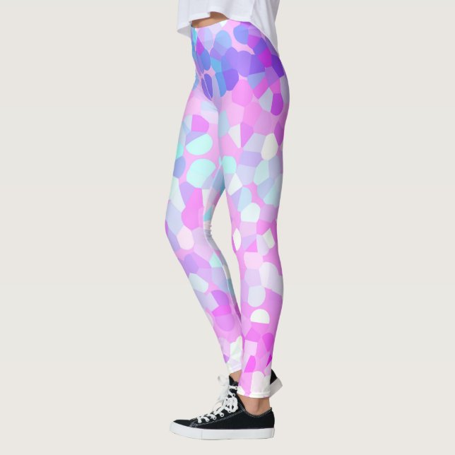 Blå lila Rosa Grönt Pastel Mosaic Abstrakt Leggings (Vänster)