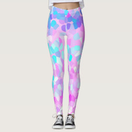 Blå lila Rosa Grönt Pastel Mosaic Abstrakt Leggings
