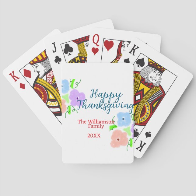 Blå lila rosa happy thanksgiving add-familj n. casinokort (Baksidan)