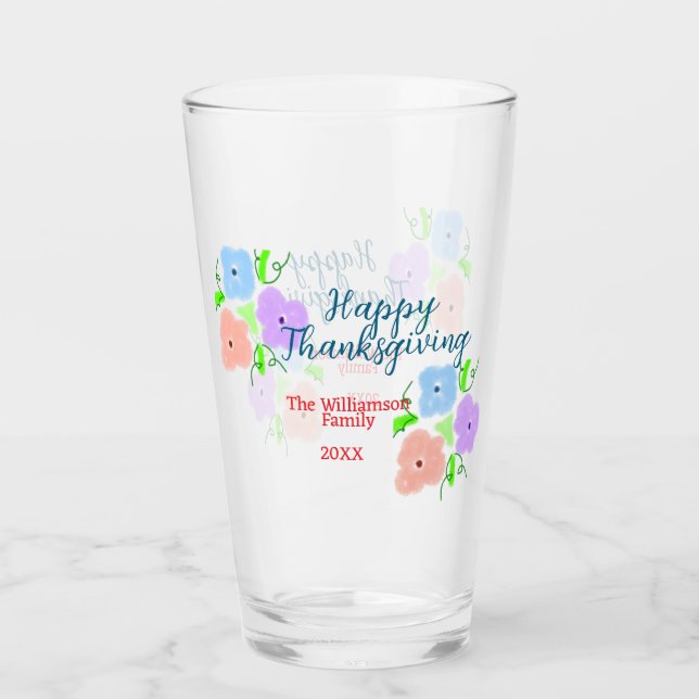 Blå lila rosa happy thanksgiving add-familj n. glaskopp (Framsida)