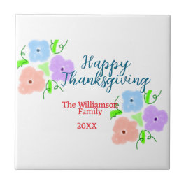 Blå lila rosa happy thanksgiving add-familj n. kakelplatta