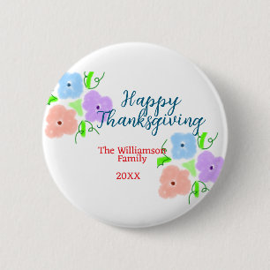 Blå lila rosa happy thanksgiving add-familj n. knapp
