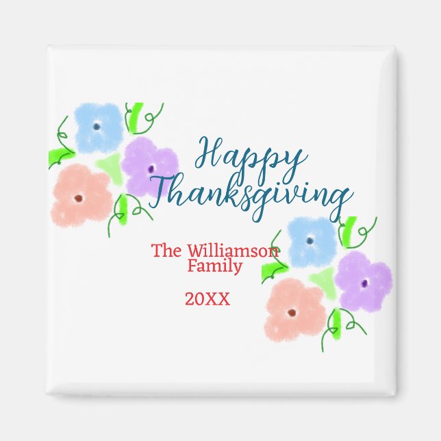Blå lila rosa happy thanksgiving add-familj n. magnet (Framsidan)