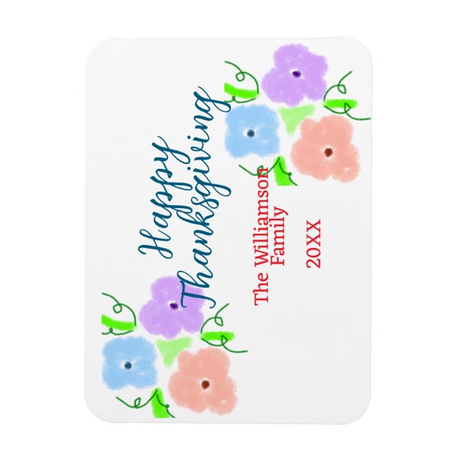 Blå lila rosa happy thanksgiving add-familj n. magnet (Vertikal)