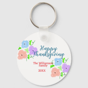 Blå lila rosa happy thanksgiving add-familj n. nyckelring