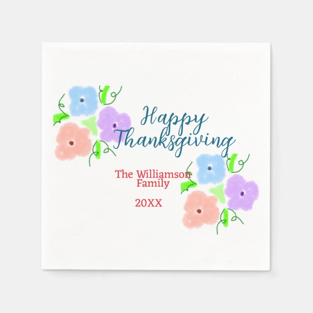 Blå lila rosa happy thanksgiving add-familj n. pappersservett (Framsidan)