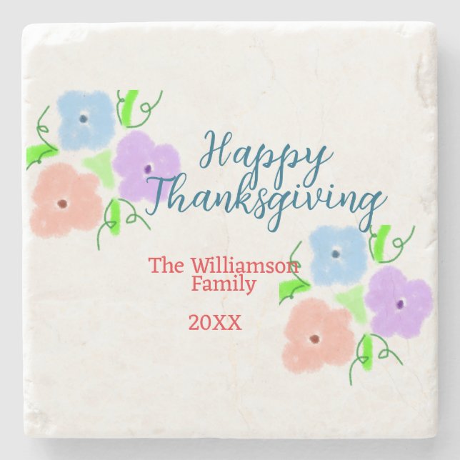 Blå lila rosa happy thanksgiving add-familj n. stenunderlägg (Framsidan)