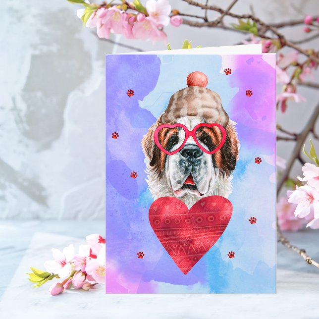 Blå Lila Saint Bernard Alla Hjärtans Dag Present H Kort (Skapare uppladdad)