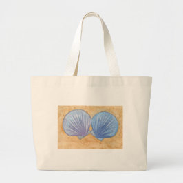 Blå Lila Seashells i Sand Canvas Bags Jumbo Tygkasse