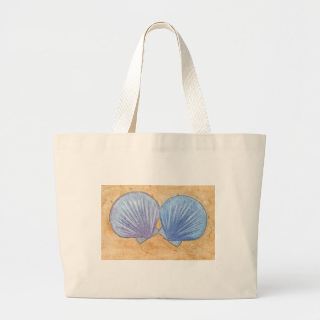Blå Lila Seashells i Sand Canvas Bags Jumbo Tygkasse (Framsidan)