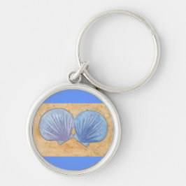 Blå Lila Seashells i Sand Keychains Rund Silverfärgad Nyckelring