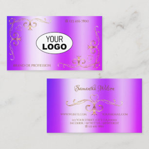 Blå Lila Shimmery Guld Ornate Corners med Logotyp Visitkort