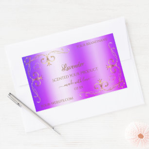 Blå Lila Shimmery Guld Ornate-produktetiketter Rektangulärt Klistermärke