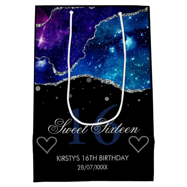 Blå & Lila Silver Glitter Galax Agat Söt 16 (Baksidan)