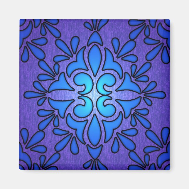 Blå lila Stained Glass-stil design Magnet (Framsidan)
