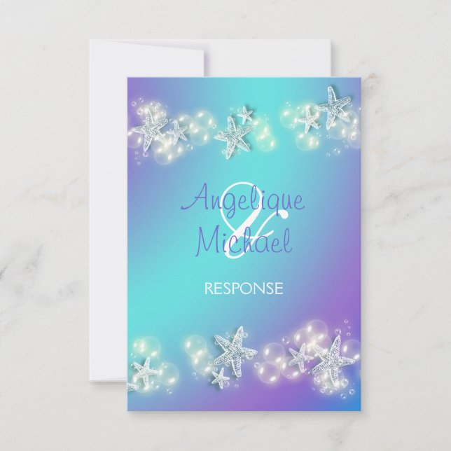 Blå lila strand sjöstjärna bröllop OSA kort (Framsida)