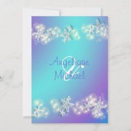 Blå lila strandstjärt bröllop inbjudningar