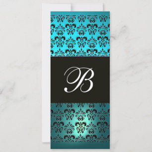 BLÅ LILA SVART DAMASK MONOGRAM ,vit turkos Inbjudningar