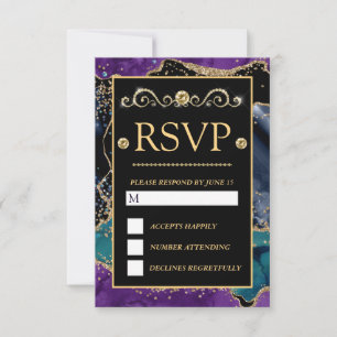 Blå Lila Teal Guld Glitter Agat Bröllop OSA Kort