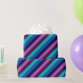 Blå Lila Teal Rand Wrapping Papper Presentpapper