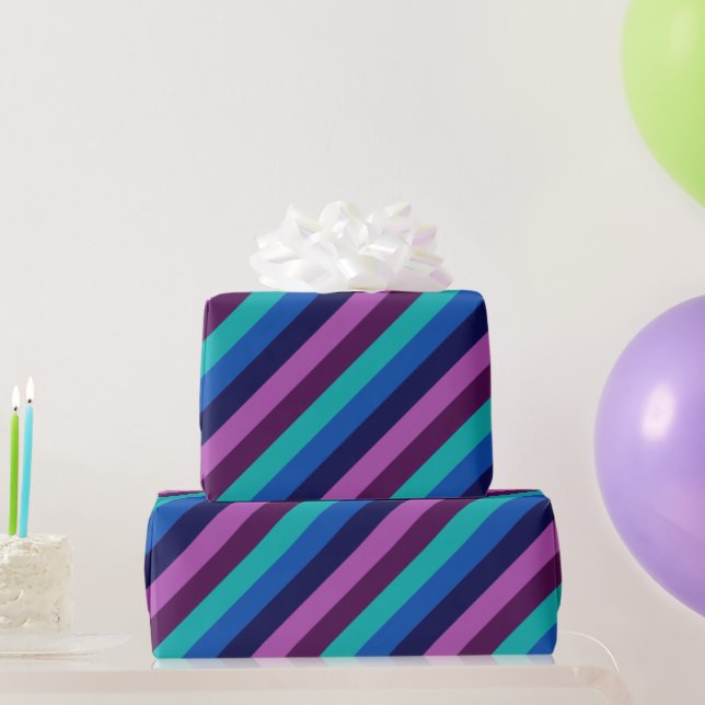 Blå Lila Teal Rand Wrapping Papper Presentpapper (Festgåvor)
