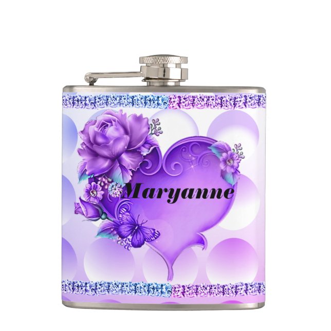 Blå/Lila texturerad kolv med hjärta och diamanter Fickplunta (Framsidan)