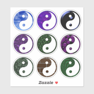 Blå Lila Texturerad Yin Yang Symbol Set av 9 Klistermärken
