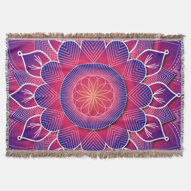 Blå Lila Traditionell Mandala-design: Filt (Framsidan)
